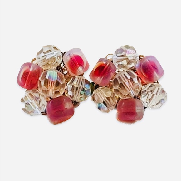 Clip on earrings Vintage Pink earring Mid century glass jewelry clip on earrings - Picture 6 of 14